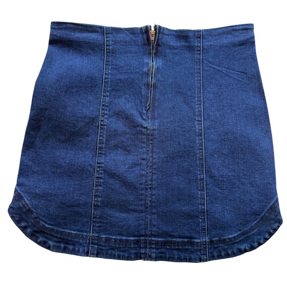 Altar'd State Dark Wash Denim Mini Skirt High Waisted Curved Hem Blue Size M New - Picture 2 of 8